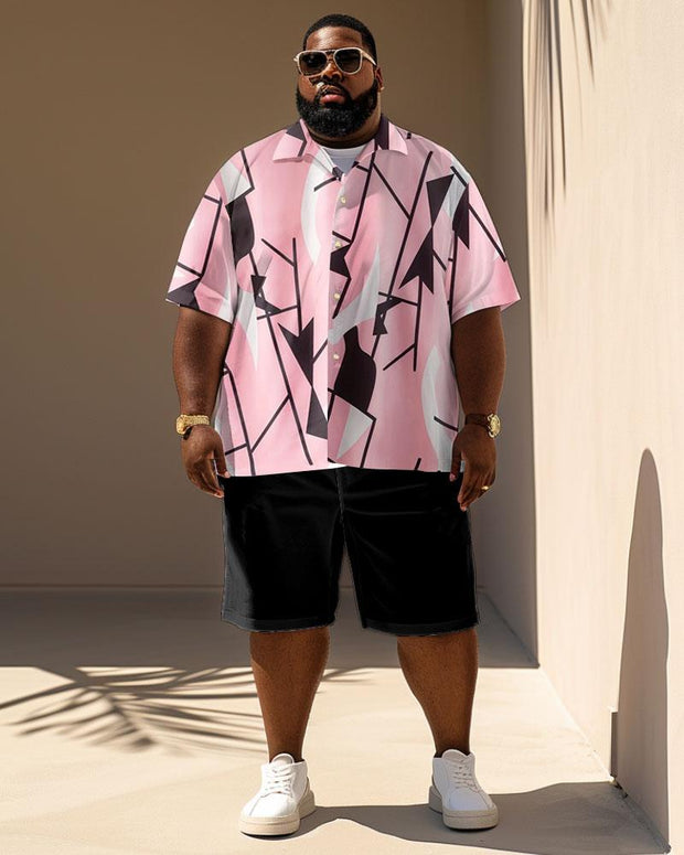 Men's Plus Size Simple Geometric Print Short Sleeve Shirt Shorts Suit