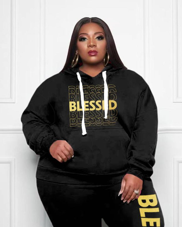 Women's Plus Size Blessed Stacked Hoodie Set