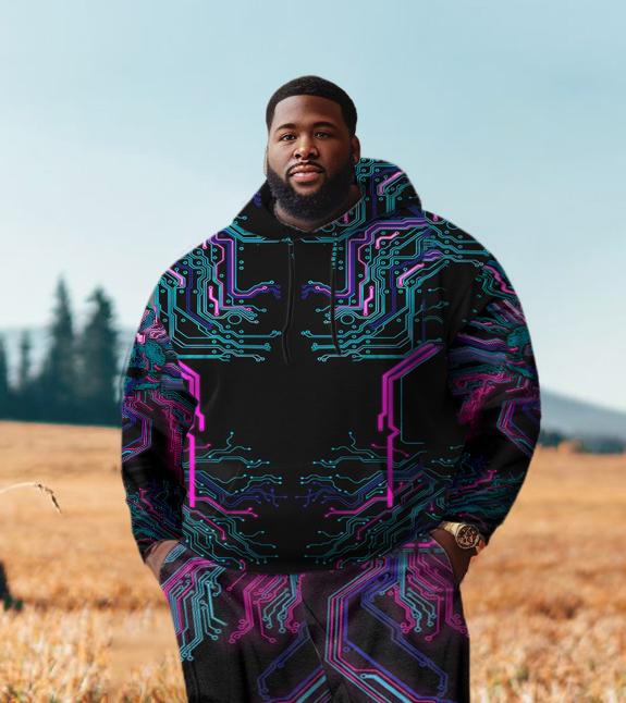 Men's Plus Size Cyber Pullover Hoodie Set