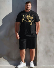 Men's Plus Size Simple Letter Print T-shirt Shorts Suit