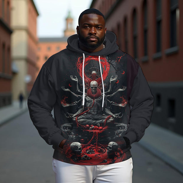 Men's Plus Size Fashion Street Meditation Skull Print Long Sleeve Hoodie