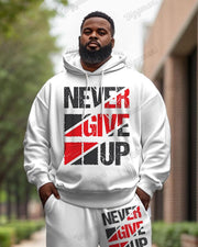 Men's Simple Daily Never Give Up Letter Print Plus Size Hoodie Suit