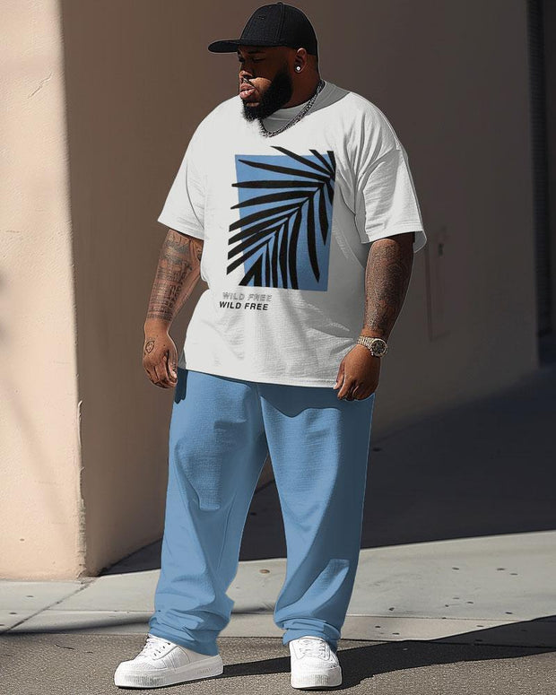Men's Plus Size Hawaiian Simple Palm Leaf Print T-Shirt Pants Suit