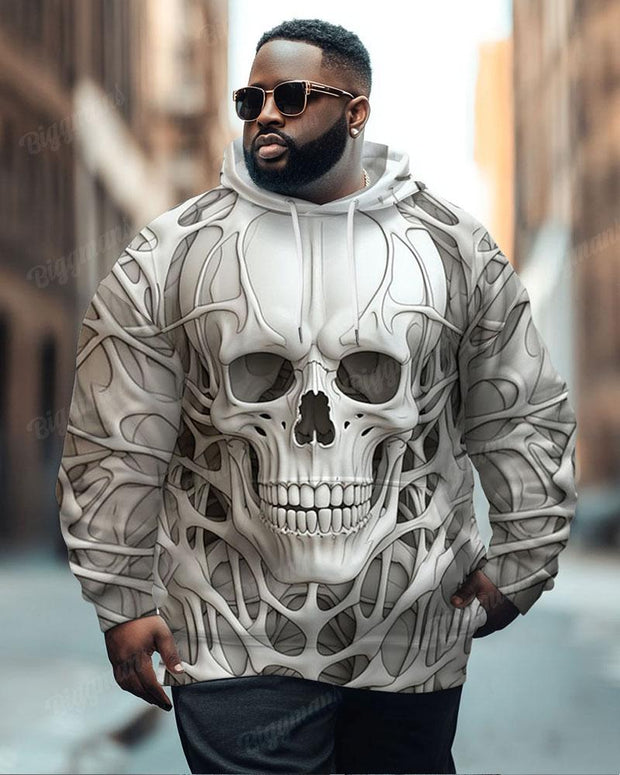 Men's Plus Size Street Fashion White 3D Skull Print Hoodie