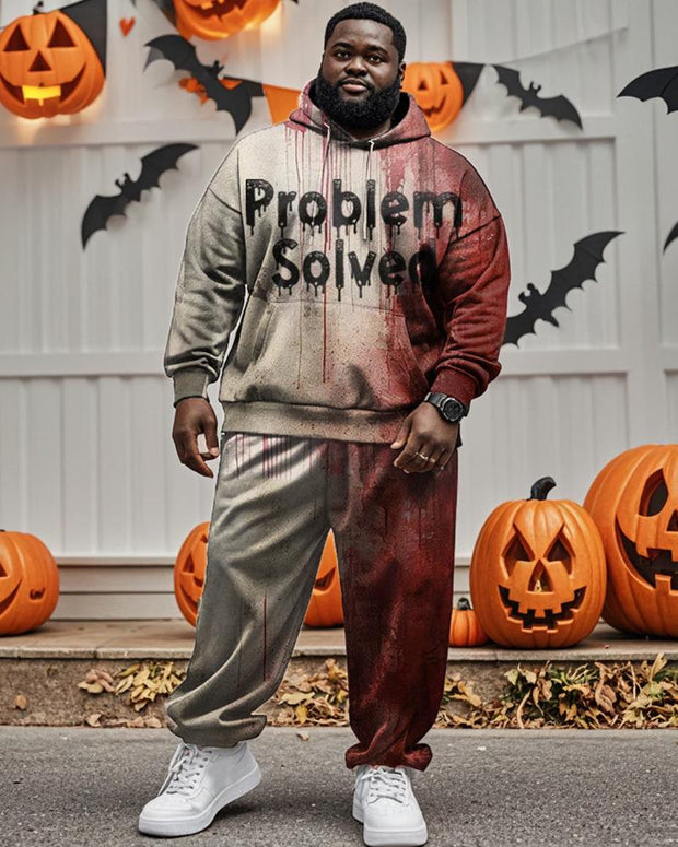 Halloween Blood Problem Monogram Print Hoodie Plus Size Two-piece Set