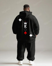 Men's Daily Casual Black Poker Print Plus Size Hoodie Suit