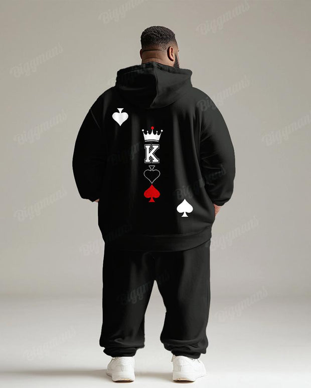 Men's Daily Casual Black Poker Print Plus Size Hoodie Suit