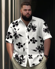 Men's Plus Size Flower Print Short Sleeve Shirt Suit