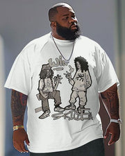 Men's Large Street Cartoon Character Printed T-Shirt Pants Suit