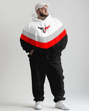 Men's Daily Casual All-match Red And Black Horn Print Plus Size Hoodie Suit