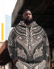 Men's Street FashionInk Retro The Mana Viking Totem Print Plus Size Hoodie Suit