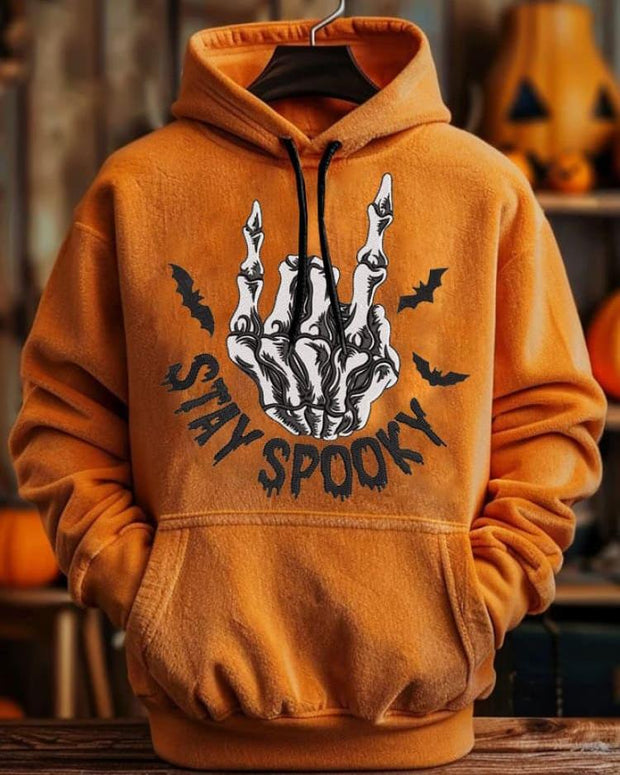 Men's Plus Size Halloween Fashion Stay Spooky Print Long Sleeve Hoodie