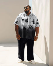 Men's Plus Size Business Simple Gradient Floral Print Short Sleeve Shirt Suit