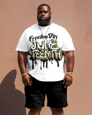 Men's Plus Size Juneteenth Black Freedom Day Printed T-Shirt Shorts Suit