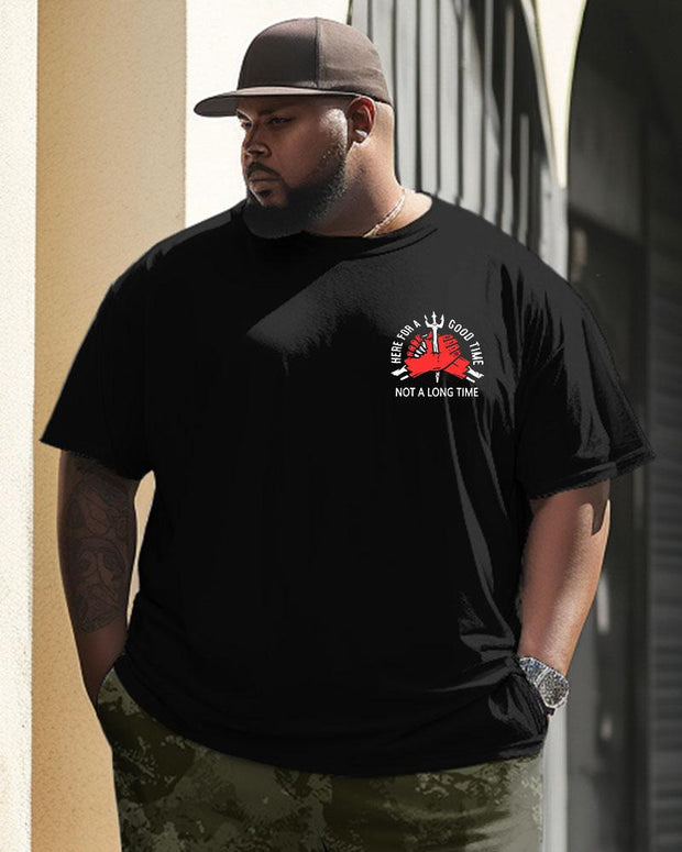 Street Fashion Graffiti Slogan Crewneck Short Sleeve Men's Plus Size T-Shirt