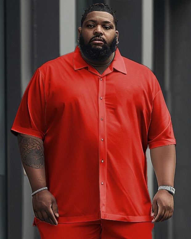 Men's Plus Size Solid Color Red Short Sleeve Shirt Trousers Suit