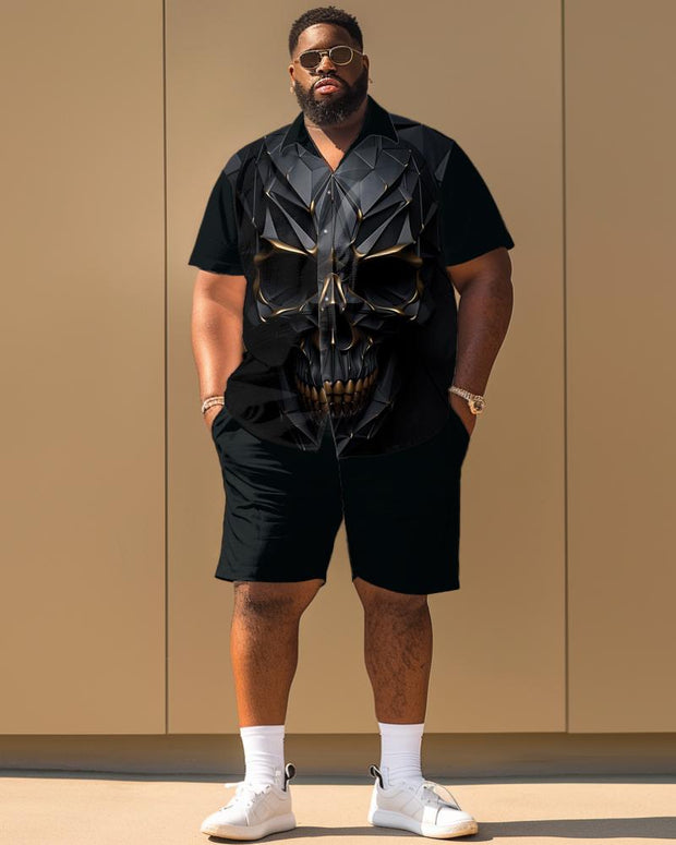 Skull Retro Short Sleeve Shirt Large Size Men's Suit