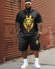 Large size men's Lion Crown T-shirt & shorts two-piece set