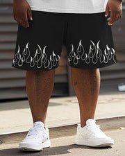 Men's Plus Size Casual Simple Fire Print T-shirt Shorts Suit