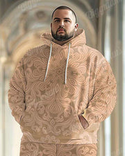 Men's Classical Luxury Pattern Khaki Plus Size Hoodie Suit