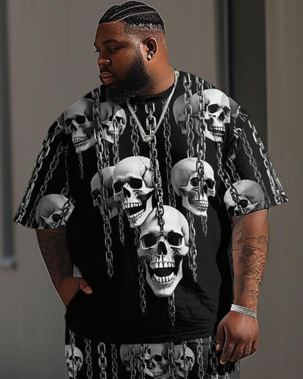 Men's Plus Size Street Casual Chain Skull Print T-Shirt Trousers Suit