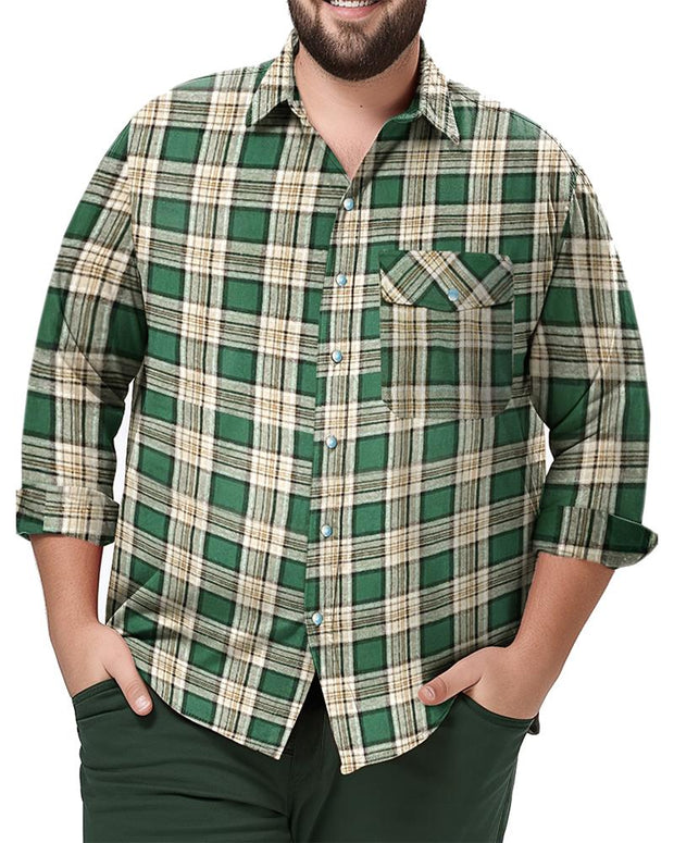 Men's Plus Size All-Match Plaid Lapel Casual Long Sleeve Shirt