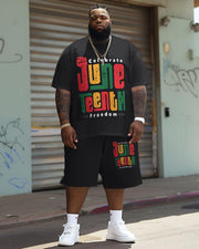 Men's Plus Size Juneteenth Freedom Day Printed T-Shirt Shorts Suit