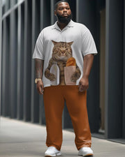 Bread Cat Print Short-sleeved Shirt and Trousers Men's Plus-size Suit