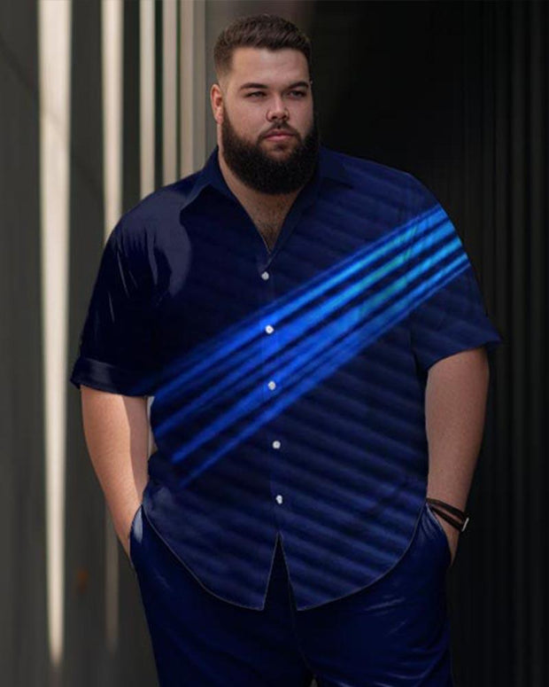 Men's Plus Size Business Gradient Light Print Short Sleeve Shirt Trousers Suit