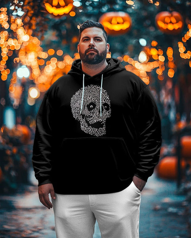 Men's Plus Size Skull Print Long Sleeve Hoodie