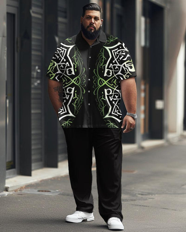 Men's Plus Size Business Simple Geometric Advanced Green Short Sleeve Shirt Trousers Suit