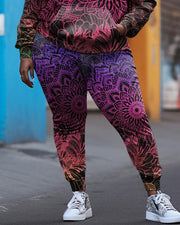 Women's Plus Size Purple Gradient Mandala Hoodie Set