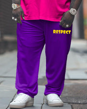Men's Plus Size Street Fashion Graffiti Avatar RESPECT Letter Print T-Shirt Trousers Suit