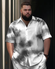 Men's Plus Size Craft Tie-dye Printed Short Sleeve Shirt Suit