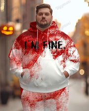 Men's Halloween I'm Fine Bloody Print Plus Size Hoodie Suit