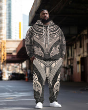 Men's Street FashionInk Retro The Mana Viking Totem Print Plus Size Hoodie Suit