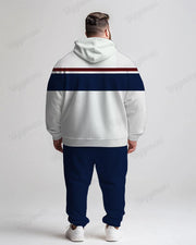 Men's Daily Casual Blue Striped Patchwork Print Plus Size Hoodie Suit