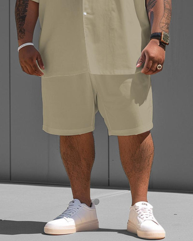 Men's Plus Size Simple Khaki Solid Color Short Sleeve Shirt Shorts Suit