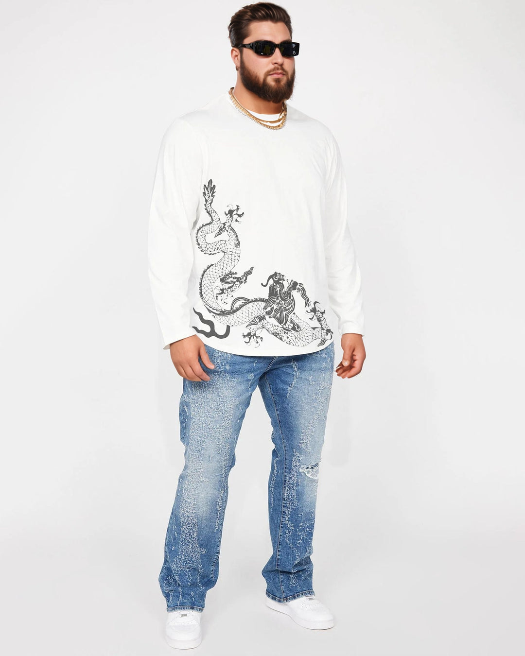 100% Cotton-Men's Mascot "Dragon" Printed Long Sleeve T-Shirt