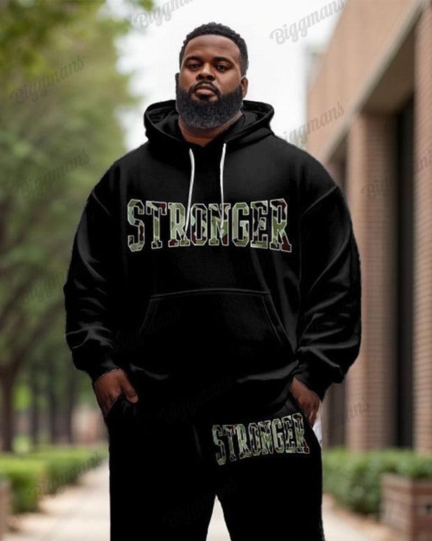 Men's Simple Daily Stronger Letter Print Plus Size Hoodie Suit