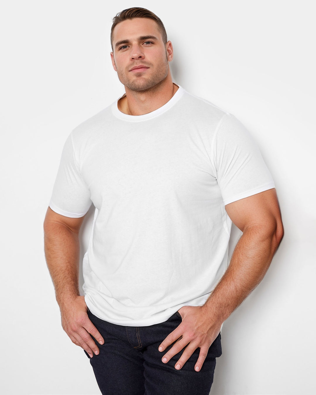 100% Cotton-Pure White Men's Plus Size Short Sleeve T-Shirt