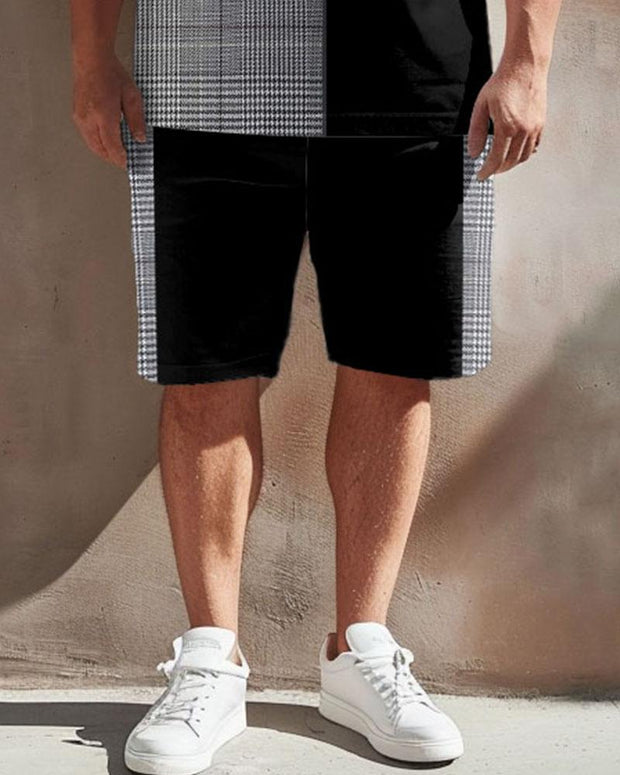 Men's Plus Size Casual Simple Check Colorblock Print T-shirt Shorts Suit