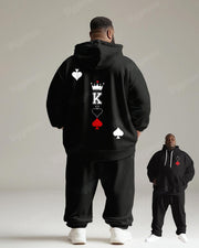 Men's Daily Casual Black Poker Print Plus Size Hoodie Suit