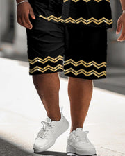 Men's Plus Size Geometric Wave Print Shirt Shorts Suit