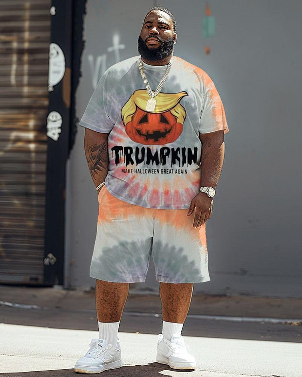 Men's Plus Size Street Fashion Halloween Funny Graphic Tie-dye Print T-Shirt Shorts Suit