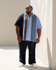 Men's Plus Size Business Color Matching Line Stitching Short Sleeve Shirt Suit