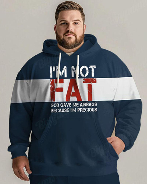 Mens Everyday Casual I'm Not Fat Striped Alphabet Print Plus Size Hoodie Suit