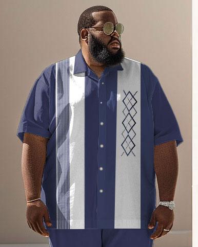 Men's Plus Size Business Simple Color Block Printed Short Sleeve Shirt Suit