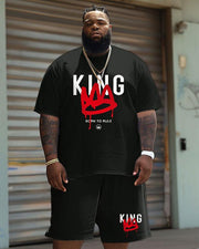 Men's Plus Size Casual Graffiti Crown King Alphabet Print T-Shirt Shorts Suit