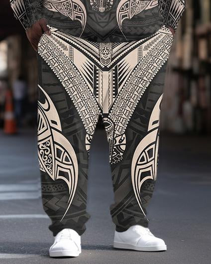 Men's Street FashionInk Retro The Mana Viking Totem Print Plus Size Hoodie Suit